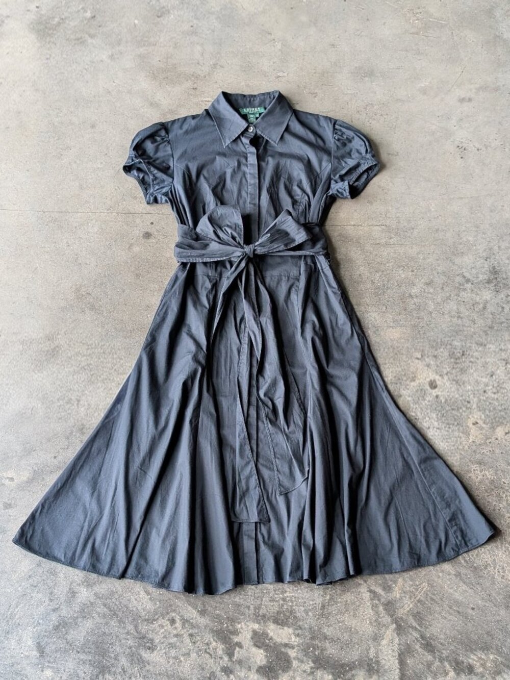 Vintage Ralph Lauren Black Button Front Tie Waist Midi Shirt Dress size 6 - Picture 2 of 9